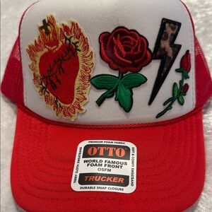 OTTO Red and White Trucker Hat with Embroidery